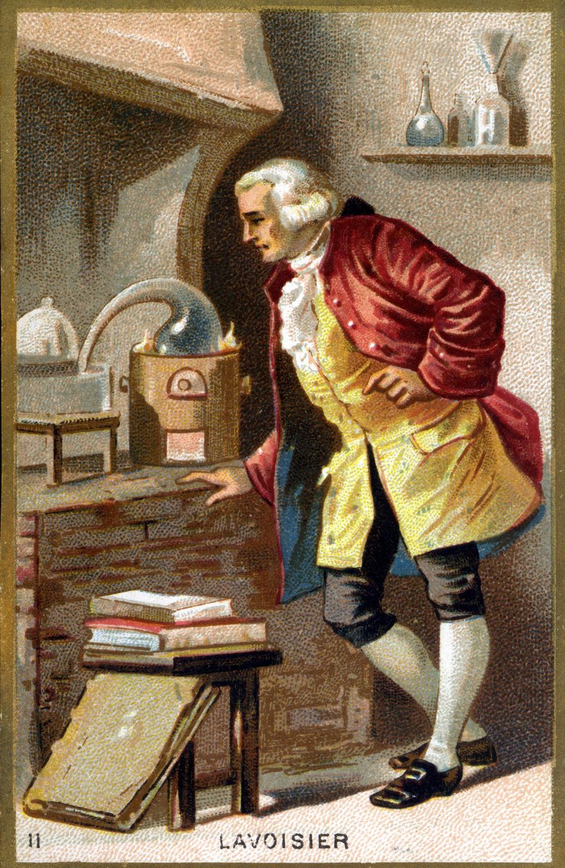 صورة أنطوان لوران دي لافوازييه (1743 - 1794) ، الكيميائي الفرنسي. الطباعة الحجرية الملونة في القرن التاسع عشر. بواسطة فنان غير معروف