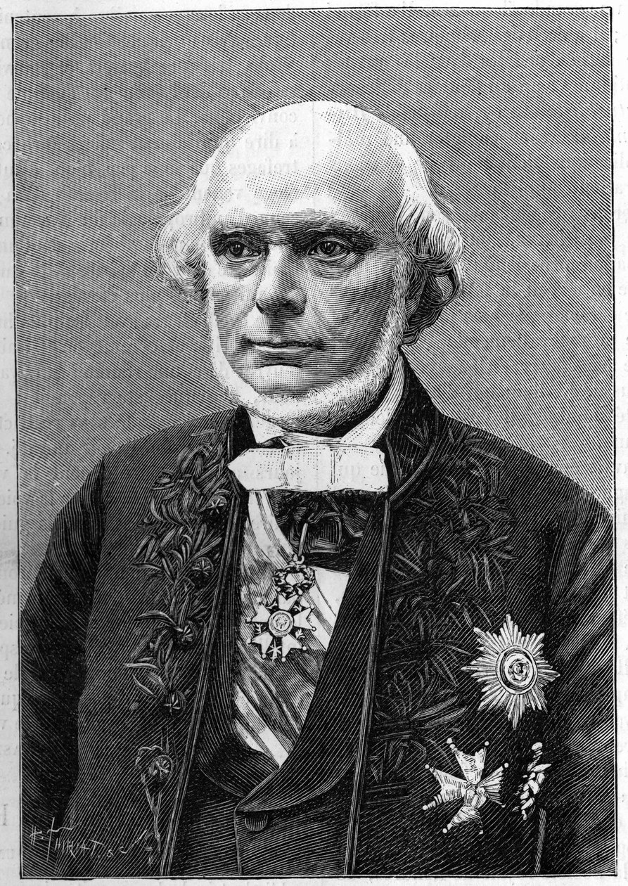 صورة لأرماند دي كواتريفاج دو بريو (1810-1892) ، عالم الطبيعة والأنثروبولوجيا الفرنسي. (من صورة تشارلز جالوت). نقش في "" الطبيعة: مراجعة العلوم وتطبيقاتها في الفنون والصناعة "بتاريخ ٢٣ يناير ١٨٩٢. بواسطة فنان غير معروف