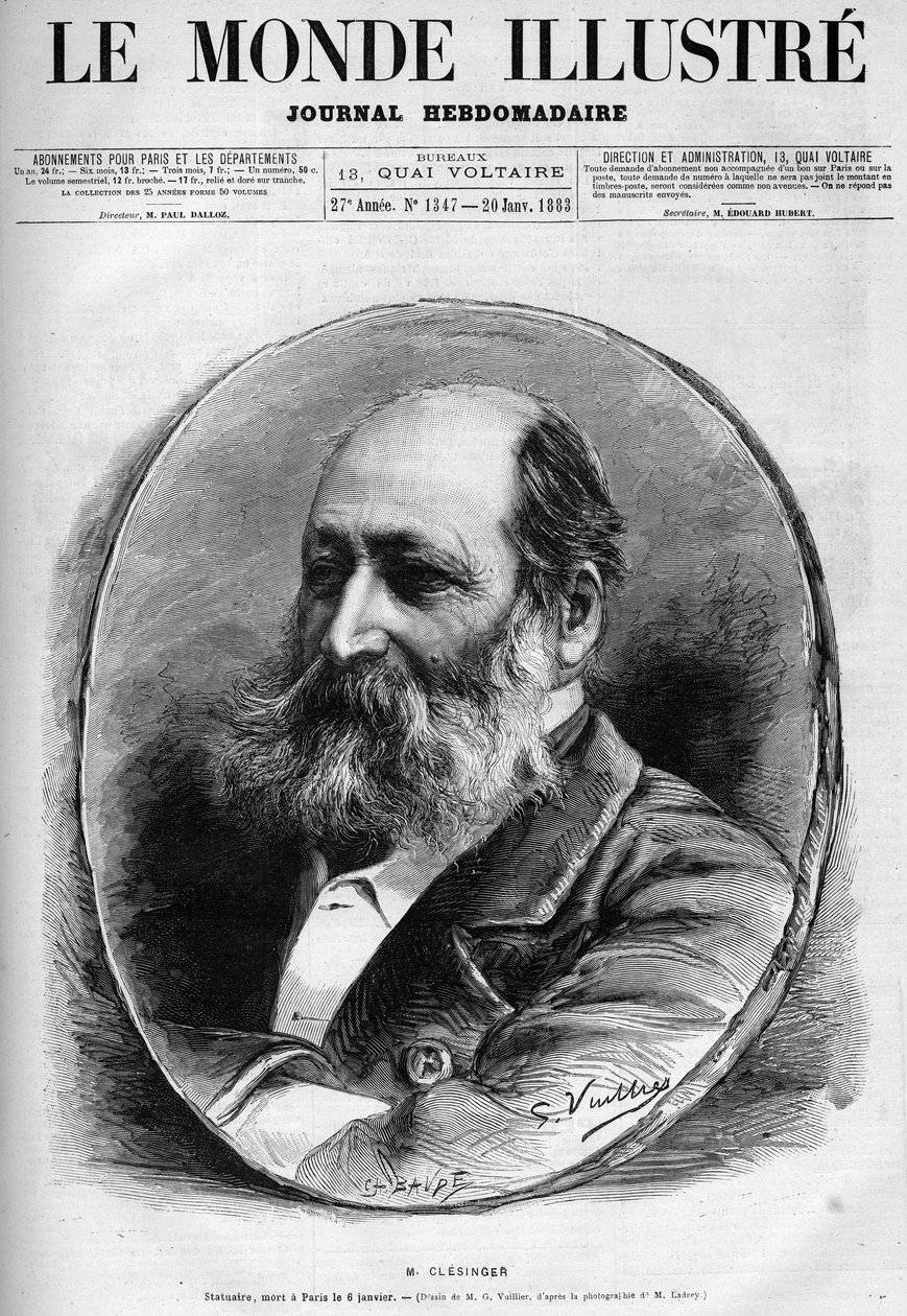 صورة لأوغست كليسنجر (1814-1883) ، نحات ورسام فرنسي. نقش في "" لوموند اللامع "1883. مجموعة خاصة. بواسطة فنان غير معروف