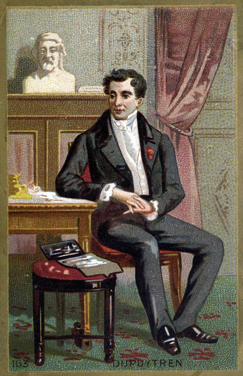 صورة للبارون غيوم دوبويترين (1777-1835) ، جراح فرنسي. الطباعة الحجرية الملونة في أواخر القرن التاسع عشر. بواسطة فنان غير معروف