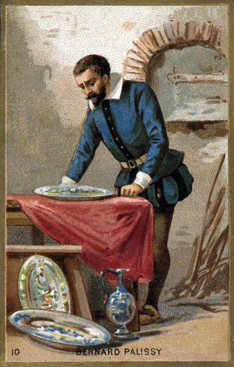 صورة برنارد باليسي (1510 - 1589). الطباعة الحجرية الملونة في أواخر القرن التاسع عشر. بواسطة فنان غير معروف