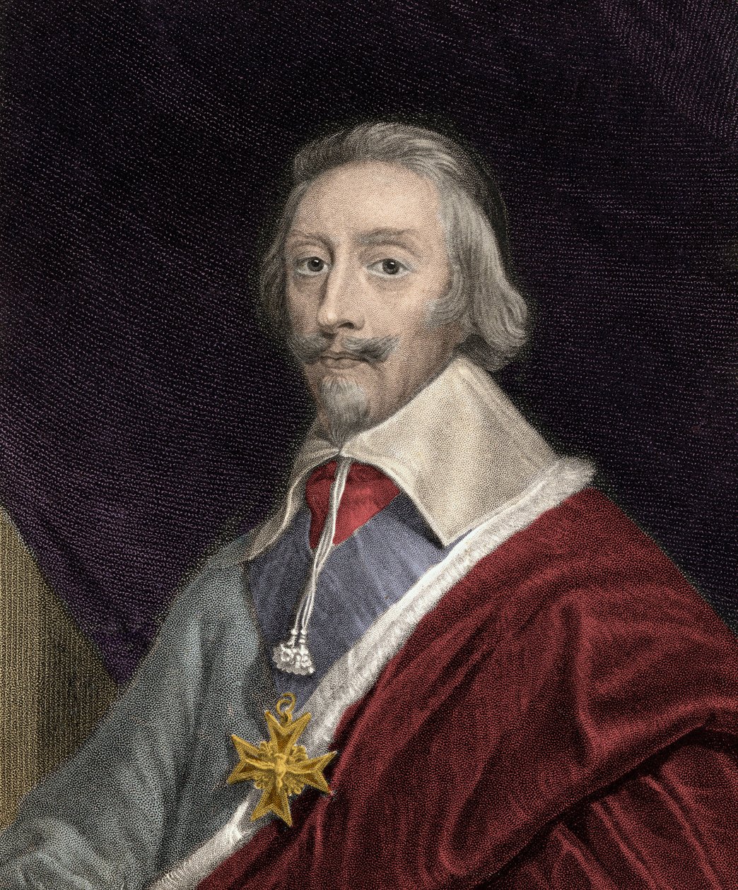 صورة للكاردينال ريشيليو (1585-1642) يحمل صليب وسام الروح القدس (الروح القدس) - أرماند جان دو بليسيس الكاردينال ودوق ريشيليو (1585-1642) مع صليب وسام الروح القدس - نقش - القرن ال 19 بواسطة فنان غير معروف