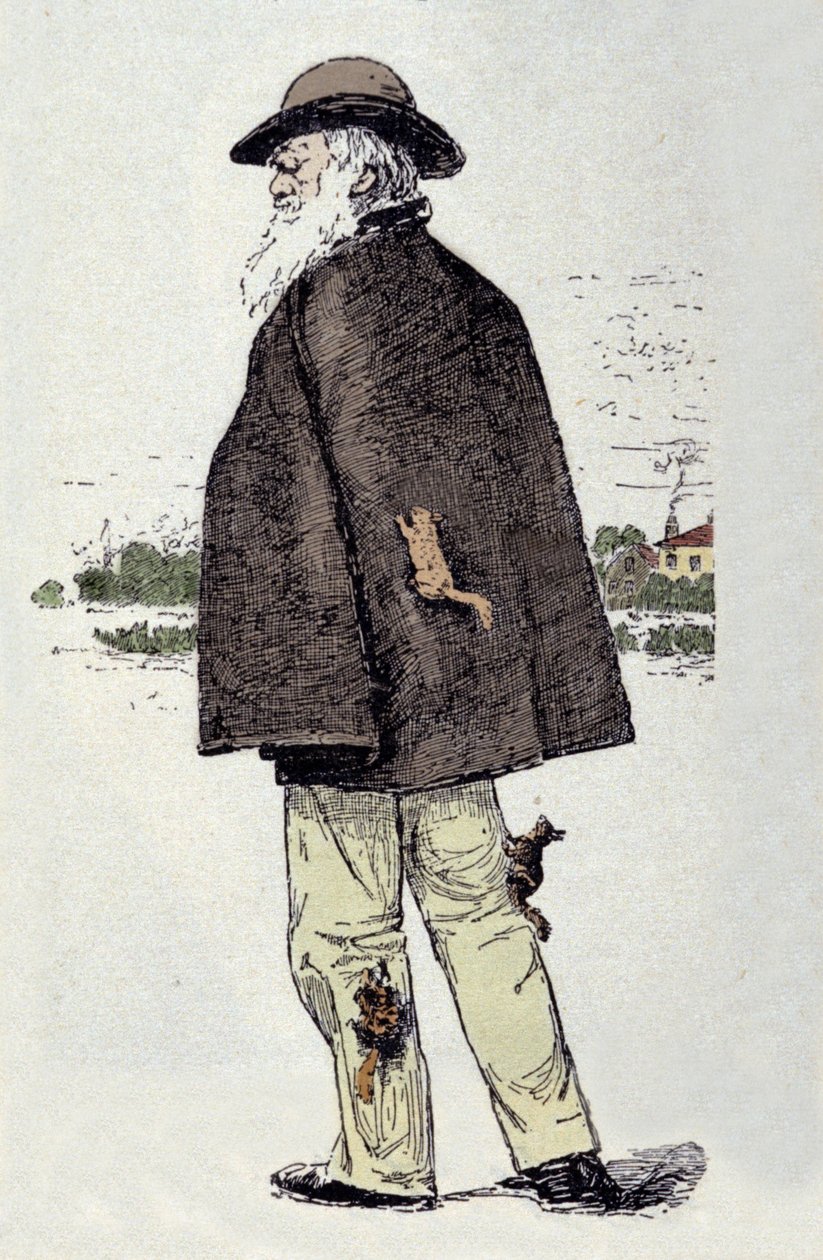 صورة لتشارلز داروين (1809-1882) يلعب مع السناجب. بواسطة فنان غير معروف