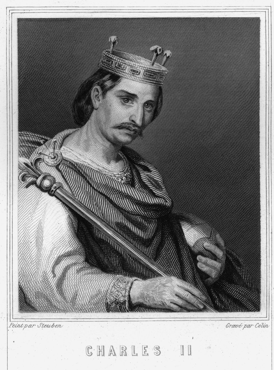 صورة تشارلز الثاني الأصلع (823 - 877) ، ملك فرنسا - في "Histoire des Français" للافالي ، نقش ، sd. بواسطة فنان غير معروف