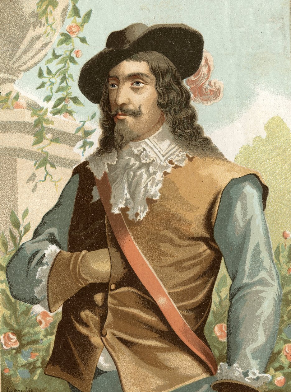 صورة لتشارلز الأول ستيوارت (1600-1649) ، ملك إنجلترا ، اسكتلندا ، أيرلندا بعد "" مشاهير الرجال والنساء. برشلونة 1877. بواسطة فنان غير معروف