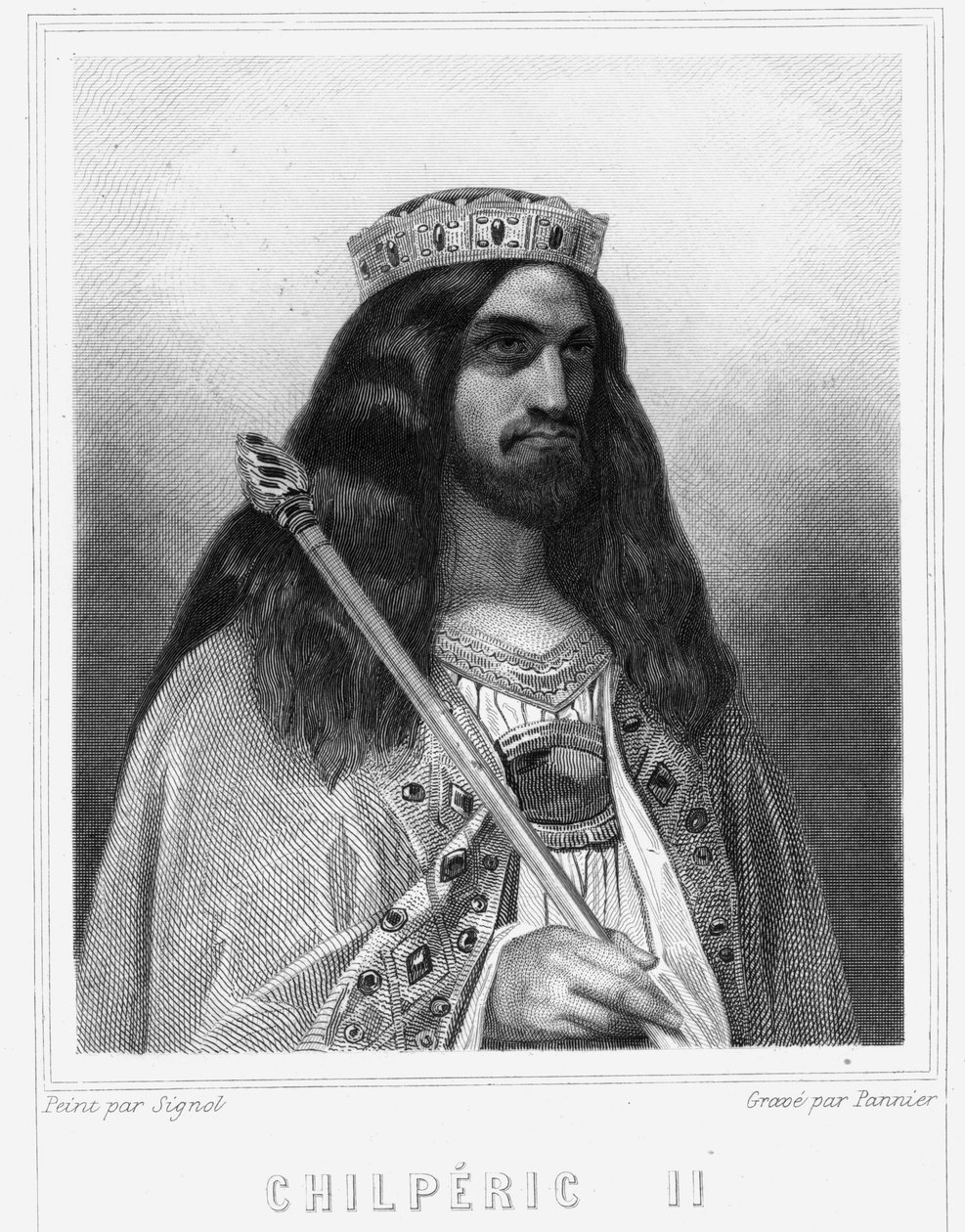 صورة لكلدريك الثالث (ضد ٦٧٠ - ٧٢١) ، ملك نيوستريا - في "Histoire des Francais" بواسطة لافالي ، نقش ، sd. بواسطة فنان غير معروف