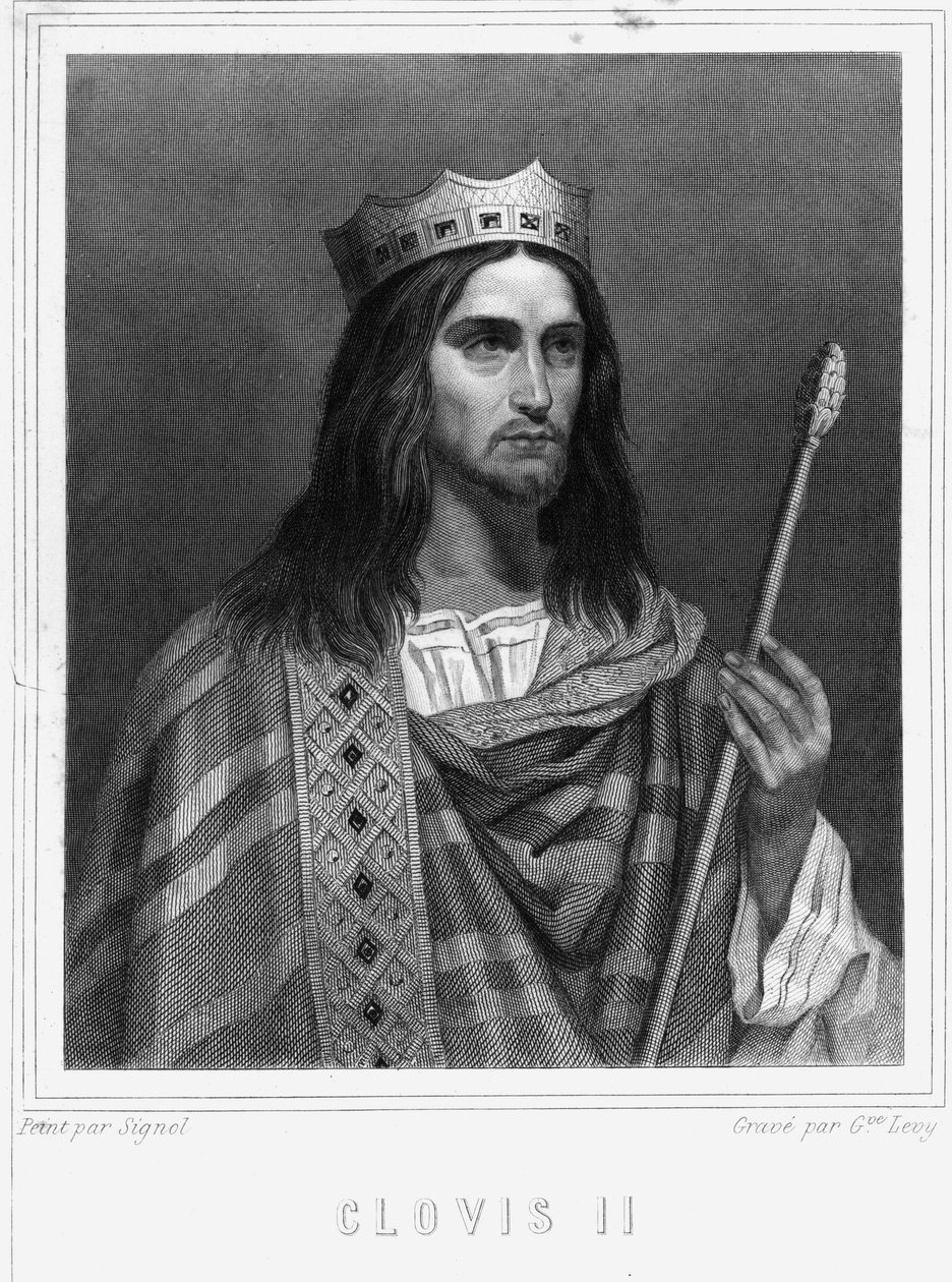 صورة لكلوفيس الثاني (؟ - 657) ، ملك نيوستريا ، بورغندي وأوستراسي - في "" Histoire des Français "" للافالي ، نقش ، بدون تاريخ. بواسطة فنان غير معروف