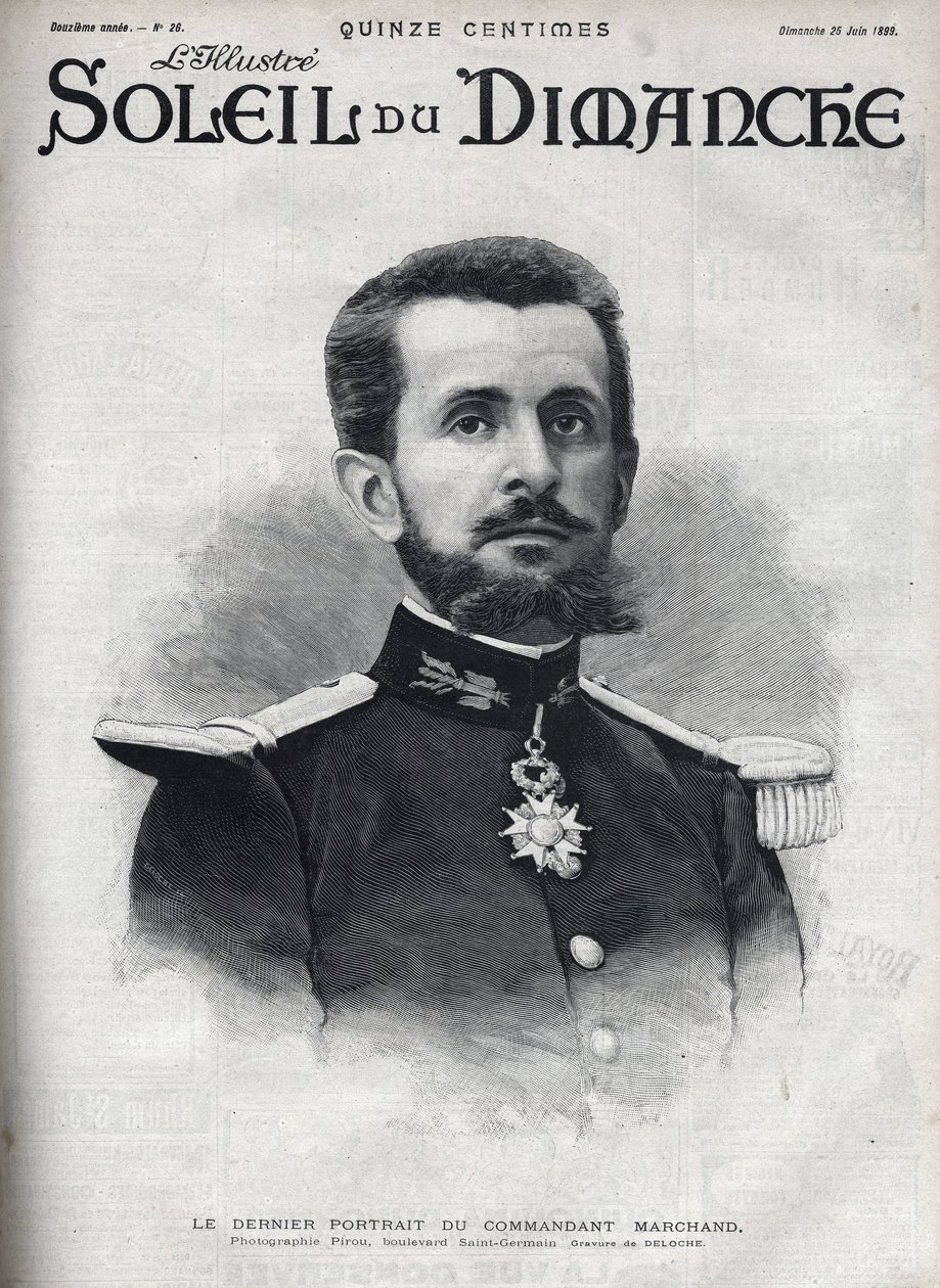 صورة للقائد جان بابتيست مارشان (1863-1934). نقش في "Le sun-du-dimanche" ، 25 يونيو بواسطة فنان غير معروف