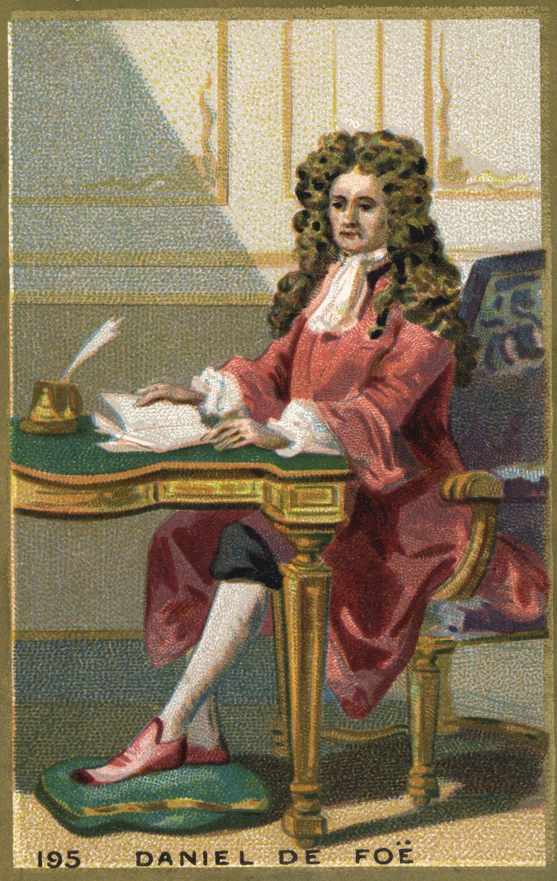 صورة لدانيال دي فو أو ديفو (1660 - 1731) ، شاعر روائي وصحفي إنجليزي. الطباعة الحجرية الملونة في القرن التاسع عشر. بواسطة فنان غير معروف