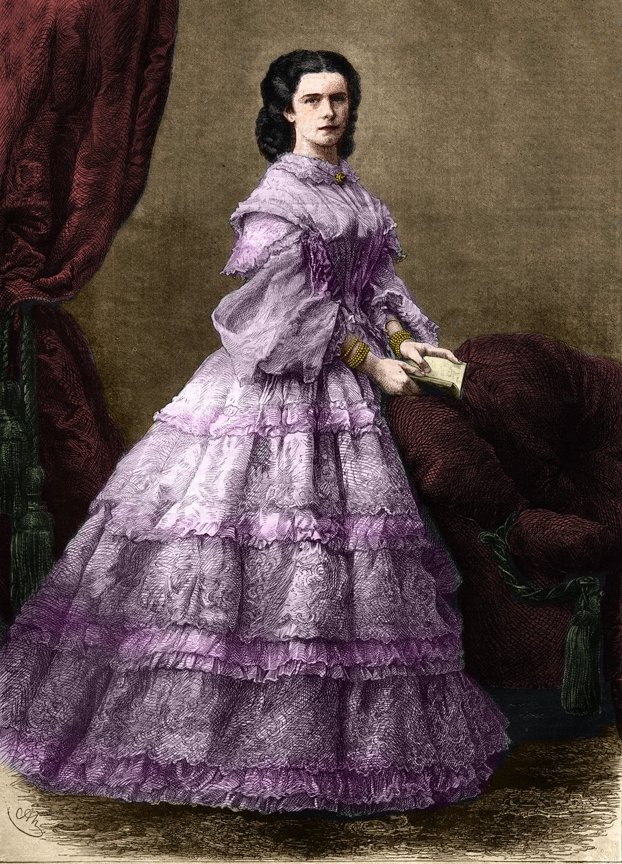 صورة إليزابيث دي فيتلسباخ (1837-1898) (سيسي) ، إمبراطورة النمسا (1854-1898) وملكة المجر (1867-1898) ، ني دوقة في بافيير. (إمبراطور النمسا إليزابيث) نقش عام 1864 مجموعة خاصة. بواسطة فنان غير معروف