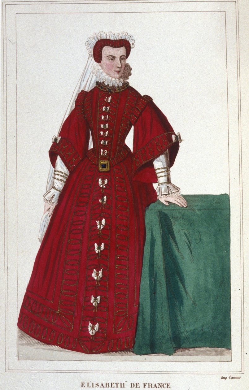 صورة إليزابيث من فرنسا 1545-1568 ابنة هنري الثاني وكاثرين من ميديشي (كاترينا دي ميديشي) نقش عام 1830 بواسطة فنان غير معروف