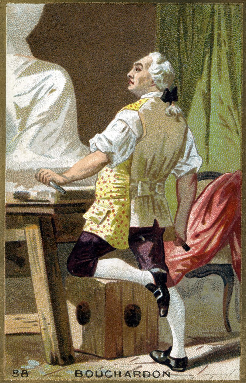 صورة لإميل بوشاردون (1698 - 1762) ، نحات ورسام كاريكاتير فرنسي. الطباعة الحجرية الملونة في القرن التاسع عشر. بواسطة فنان غير معروف