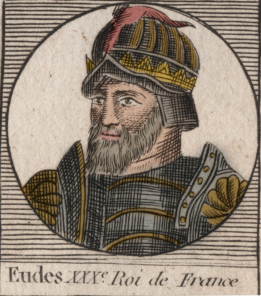 Portrait of Eudes (Odon) (v.860 - 898) ، كونت باريس و Troyes ، ثم ملك فرنسا - تم انتخاب كونت باريس EUDES للعرش الفرنسي بعد خلع تشارلز الإمبراطور - نقش من "Instruction sur l'Histoire de" فرنسا "" من تأليف تشارلز كونستانت بواسطة فنان غير معروف