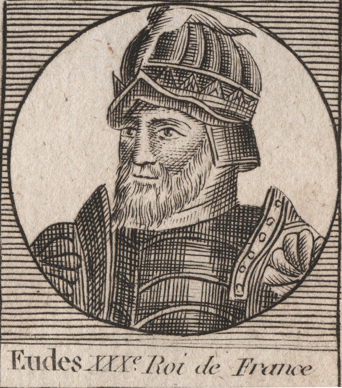 Portrait of Eudes (Odon) (v.860 - 898) ، كونت باريس و Troyes ، ثم ملك فرنسا - تم انتخاب كونت باريس EUDES للعرش الفرنسي بعد خلع تشارلز الإمبراطور - نقش من "Instruction sur l'Histoire de فرنسا "" من تأليف تشارلز كونستانت بواسطة فنان غير معروف