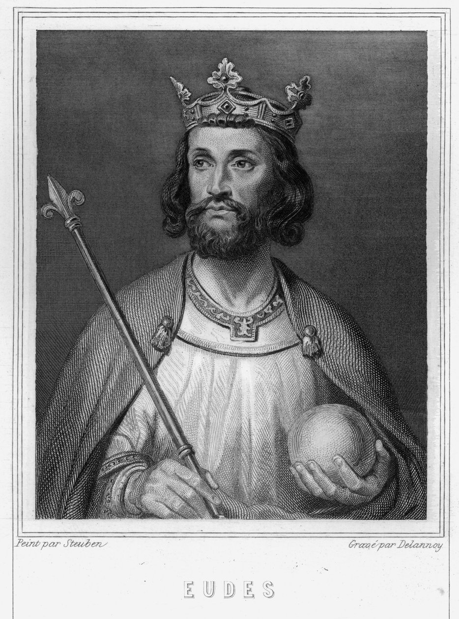 Portrait of Eudes (Odon) (v.860 - 898)، Count of Paris and Troyes، then King of France - in "Histoire des Français" لـ Lavallée ، النقش ، nd. بواسطة فنان غير معروف