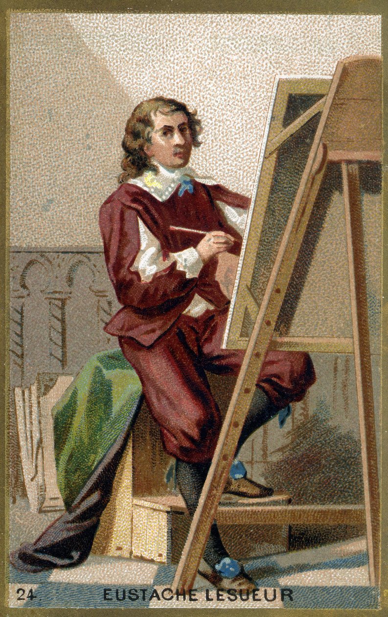 صورة يوستاش لو سوور (1617-1655) ، رسام ومصمم ومصمم فرنسي. الطباعة الحجرية الملونة في القرن التاسع عشر. بواسطة فنان غير معروف