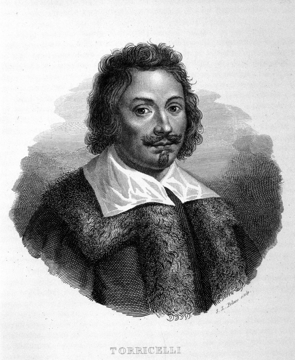 صورة للفيزيائي الإيطالي إيفانجليستا توريشيلي أو توريتشيلي (1608 - 1647). نقش إيطالي من القرن التاسع عشر بواسطة فنان غير معروف