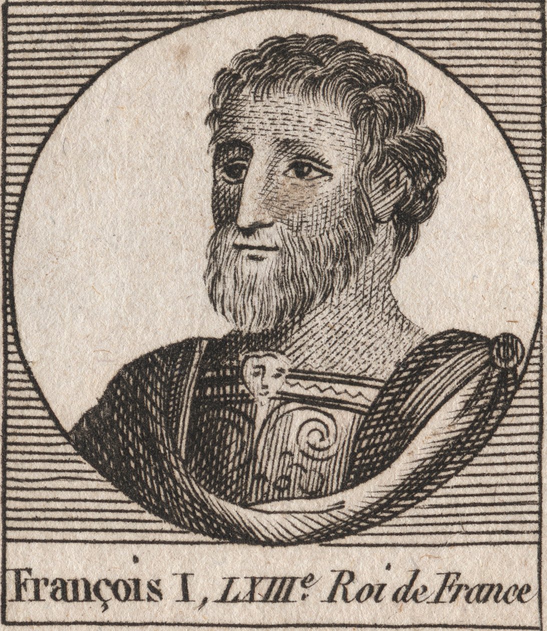 صورة لفرانسوا الأول (1494-1547) ، ملك فرنسا - فرانسيس الأول ، ملك فرنسا - نقش من "Instruction sur l'Histoire de France" "لتشارلز كونستانت لو تيلييه 1821 بواسطة فنان غير معروف