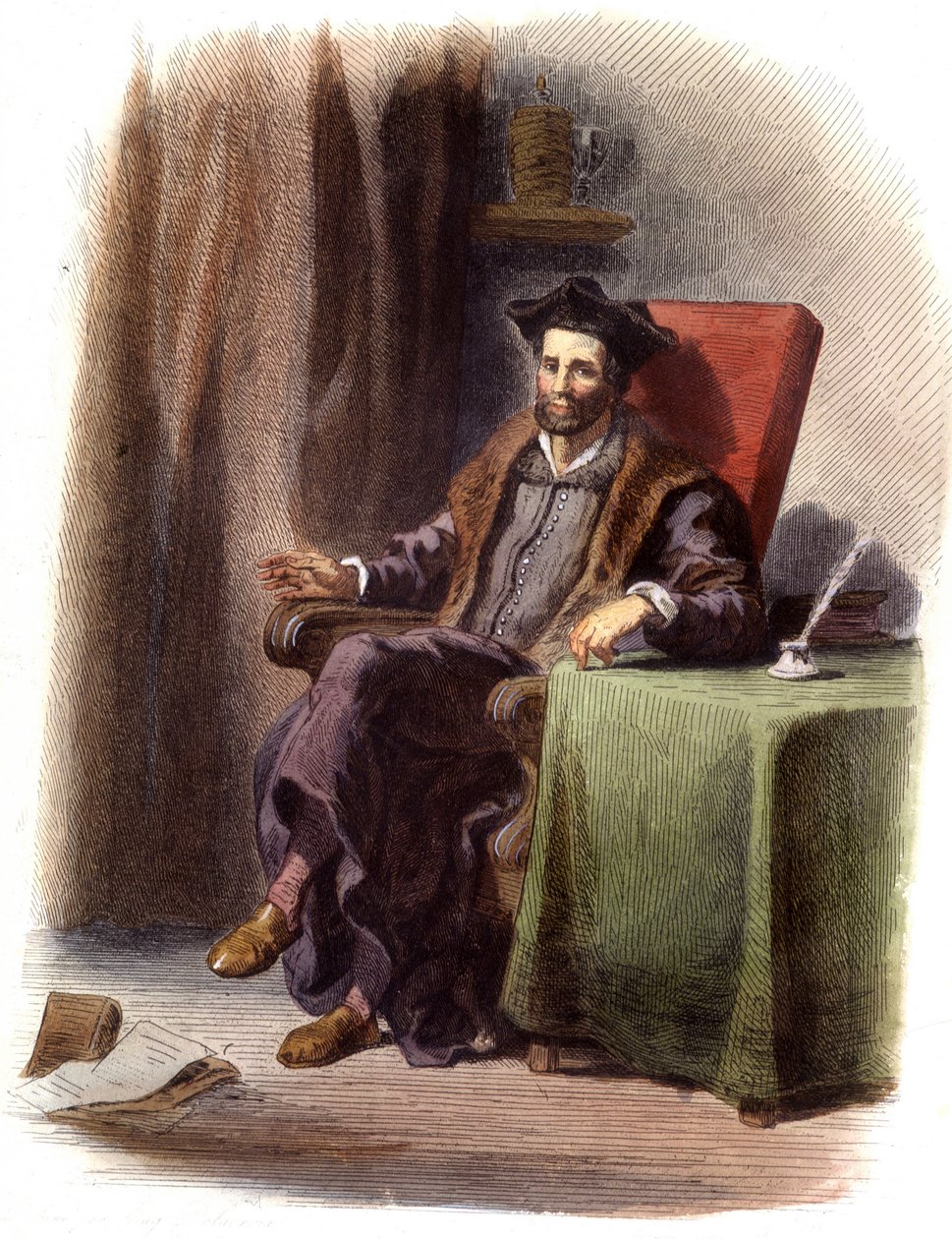 صورة لفرانسوا رابليه جالسًا (1483-1553) - في "" Le Plutarque francais "، إد مينشيت بواسطة فنان غير معروف