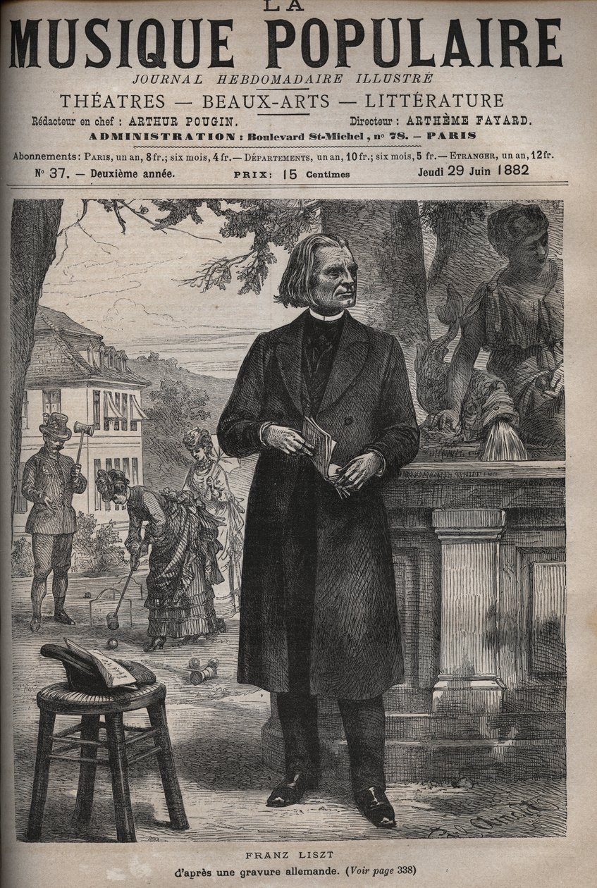 صورة لفرانز ليزت (1811-1886) ، الملحن المجري وعازف البيانو والقائد (فرانز ليزت ، الملحن المجري ، عازف البيانو والقائد) نقش في "الموسيقى الشعبية" "" صحيفة أسبوعية شهيرة - 1882 بواسطة فنان غير معروف