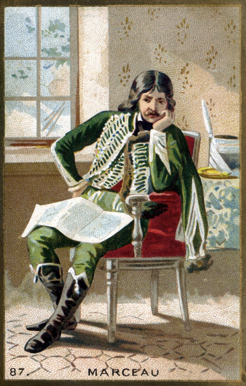 صورة للجنرال مارسو (1769 - 1796). الطباعة الحجرية الملونة في أواخر القرن التاسع عشر. بواسطة فنان غير معروف
