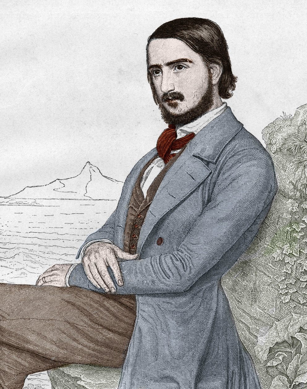 صورة لجورج (جورج) هيرويج (1817-1875) شاعر ألماني ، بناءً على لوحة سي هيتز. بواسطة فنان غير معروف