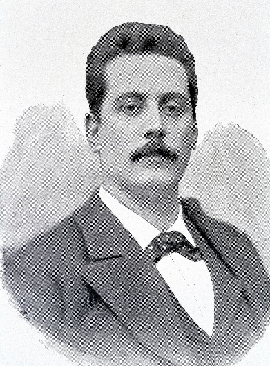 صورة لجياكومو بوتشيني ، الملحن الإيطالي (1858-1924) ، نقش القرن التاسع عشر. بواسطة فنان غير معروف