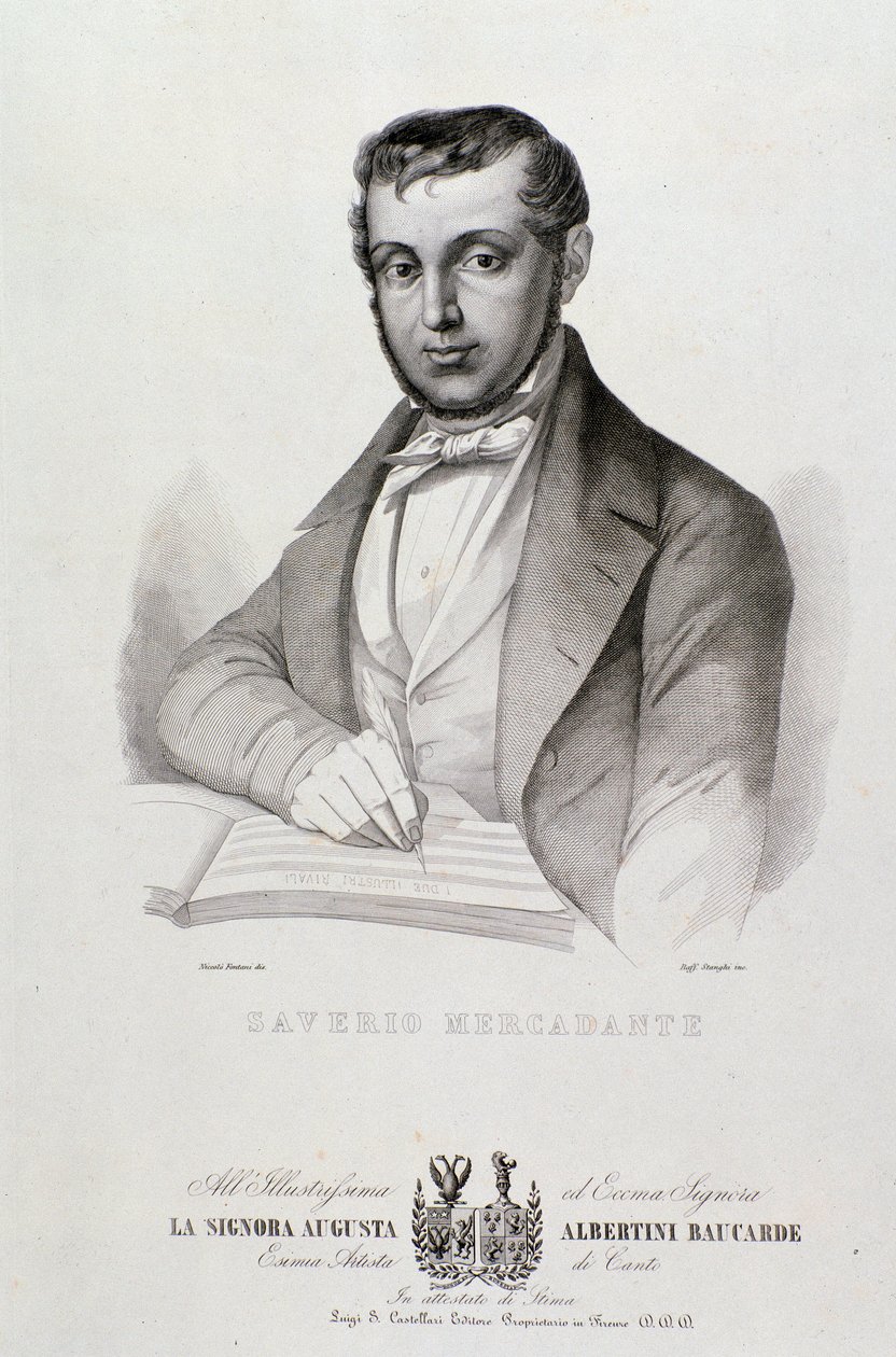 صورة جوزيبي سافيريو ميركادانتي (1795-1870) ، الملحن الإيطالي الطباعة الحجرية. القرن ال 19. بولونيا ، متحف الموسيقى المدنية بواسطة فنان غير معروف