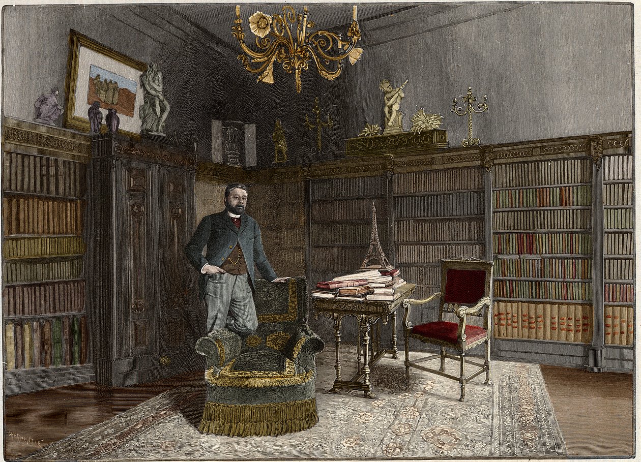 صورة لجوستاف إيفل (1832-1923) مهندس فرنسي عام 1892 في مكتبه. بواسطة فنان غير معروف