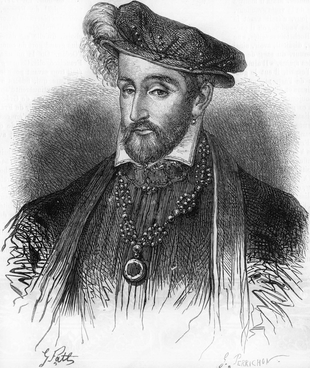 صورة لملك فرنسا هنري الثاني (1519-1559) ، نقش من القرن التاسع عشر. بواسطة فنان غير معروف