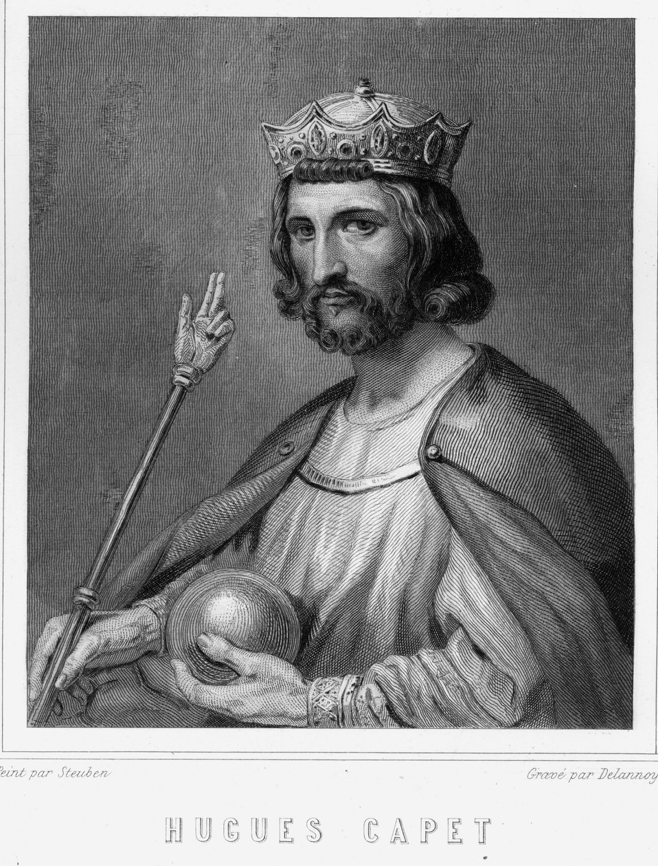 صورة لهوجز الأول كابيه (ضد 941 - 996) ، دوق فرنسا ثم ملك فرنسا - في "Histoire des Français" بواسطة Lavallée ، نقش ، بدون تاريخ. بواسطة فنان غير معروف