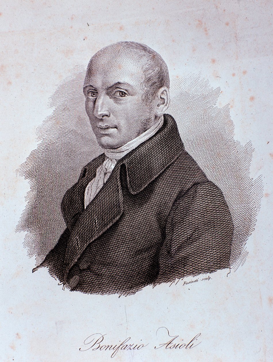 صورة للمؤلف الموسيقي الإيطالي بونيفازيو أسيولي (1769-1832) نقش. القرن ال 19. ميلان ، مكتبة المعهد الموسيقي بواسطة فنان غير معروف