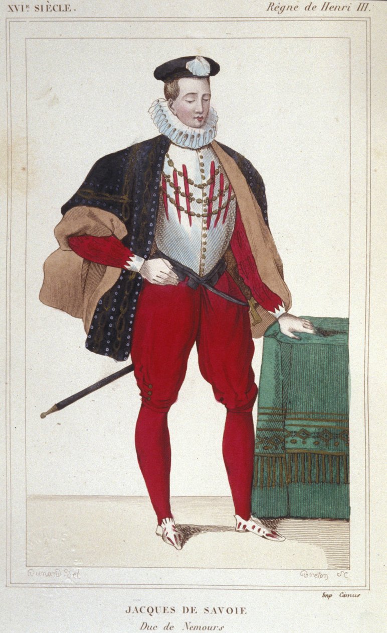 صورة لجاك دي سافوي نيمور (1531-1585) ، كونت جنيف ودوق نيمور من 1533 إلى 1585. نقش من عام 1830. بواسطة فنان غير معروف