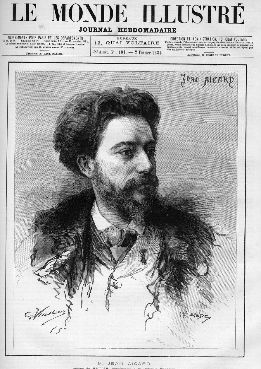 صورة جان إيكارد (1848-1921) الكاتب الفرنسي. نقش في "" Le Monde Illustré "" بواسطة فنان غير معروف