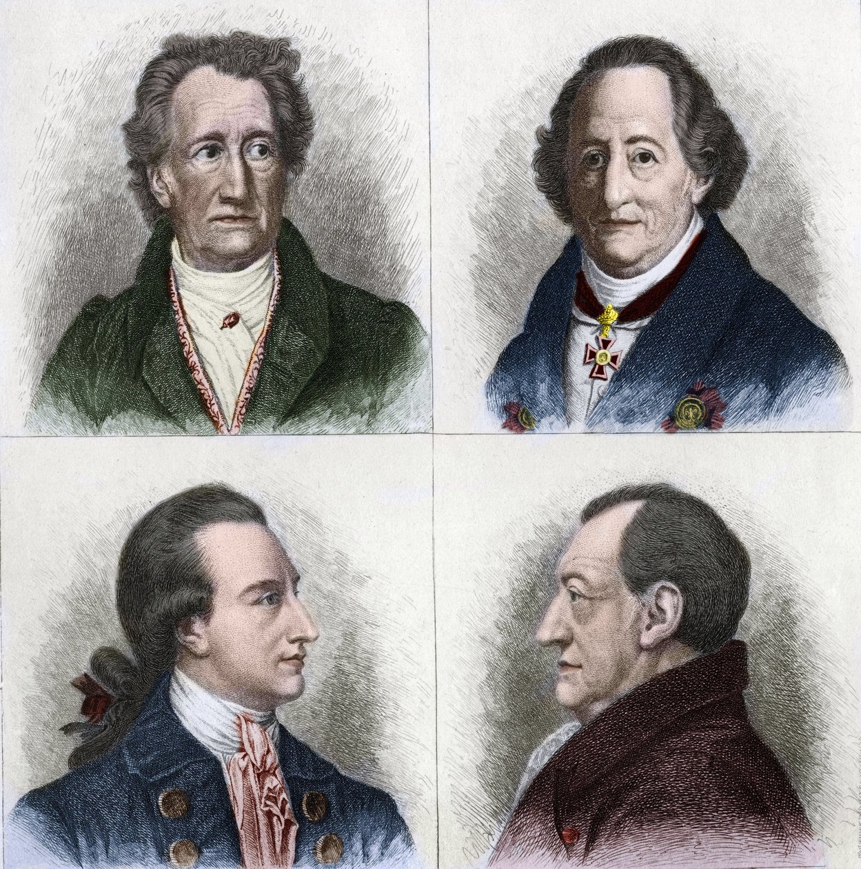 بورتريه يوهان فولفجانج جوته (1749 - 1832) ، كاتب ألماني ، له أعمار مختلفة في حياته. نقش القرن التاسع عشر. بواسطة فنان غير معروف