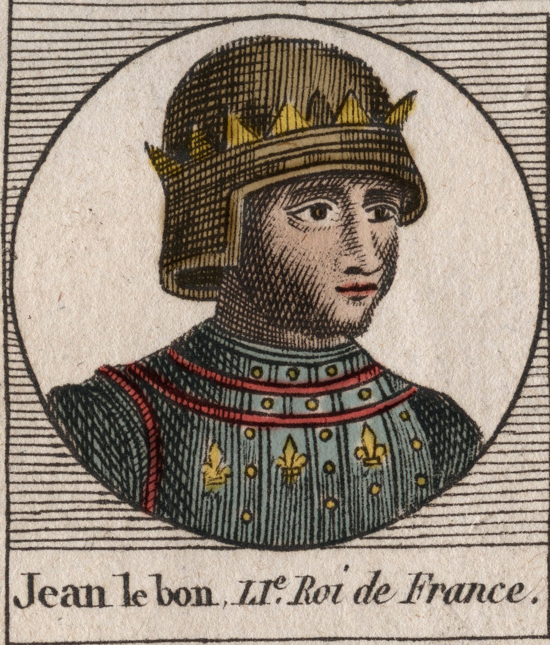 صورة يوحنا الثاني الصالح (1319-1364) ، ملك فرنسا - صورة يوحنا الثاني ، "الصالح" (1319-64) ملك فرنسا - نقش من "" Instruction sur l'Histoire de France "" لتشارلز كونستانت لو تيلير 1821 بواسطة فنان غير معروف