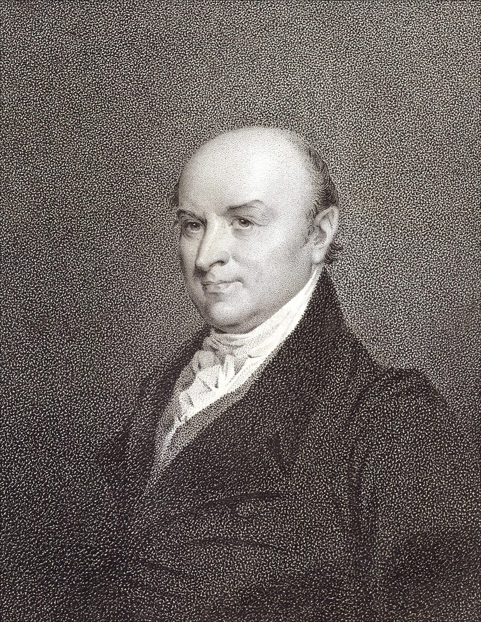 صورة لجون كوينسي آدامز (1767 - 1848) ، نجل الرئيس جون آدامز ورئيس الولايات المتحدة (1825 - 1829). نقش sd. القرن ال 19. بواسطة فنان غير معروف