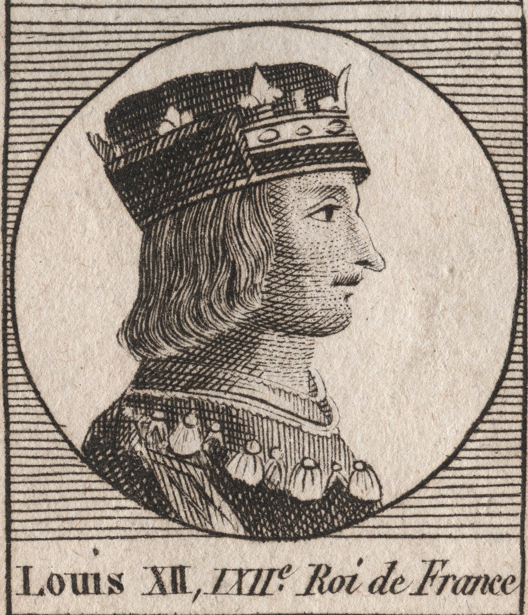 صورة للملك لويس الثاني عشر (1462-1515) - صورة لويس الثاني عشر ملك فرنسا (1462-1515) ، ملك فرنسا - نقش من "Instruction sur l'Histoire de France" بواسطة Charles Constant Le Tellier 1821 بواسطة فنان غير معروف