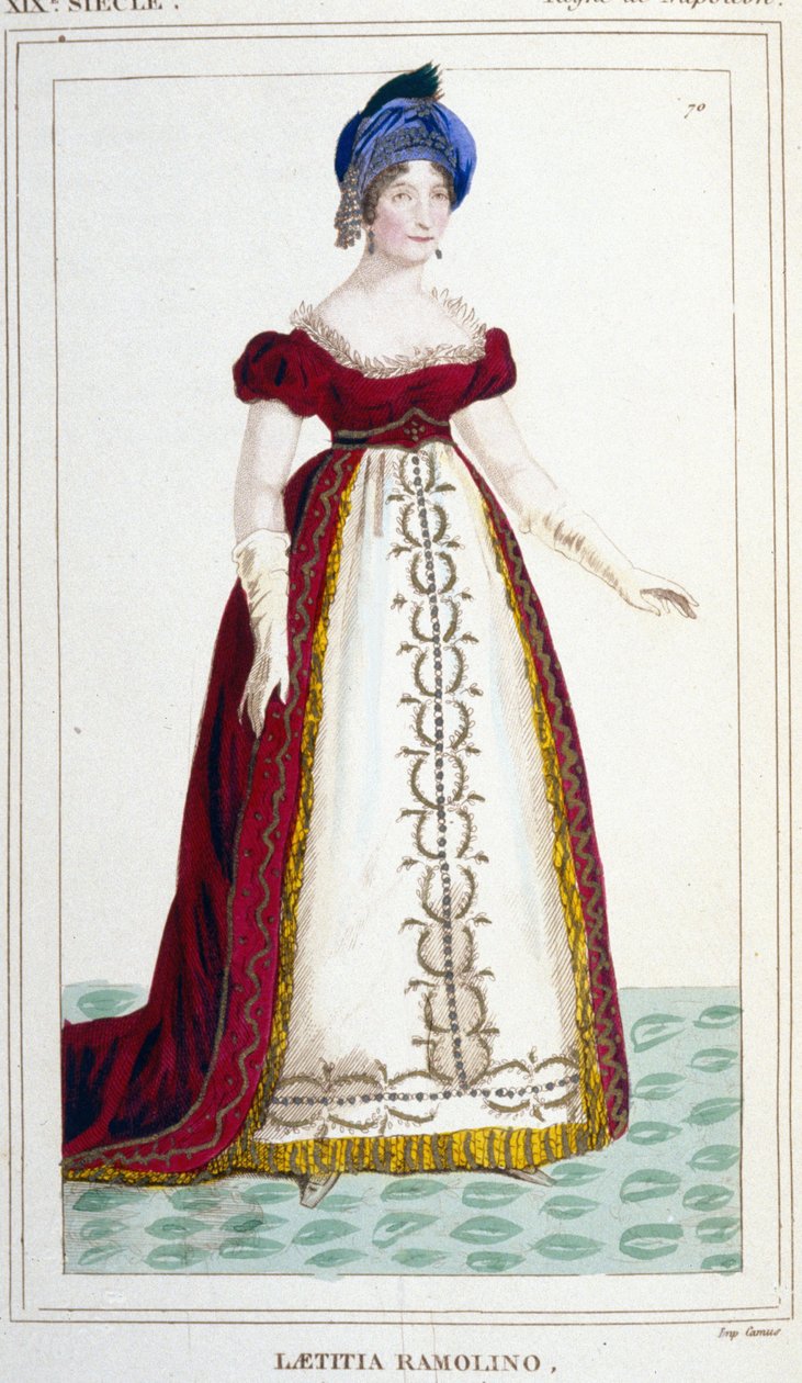صورة لاتيتيا بونابرت (ليتيسيا ماريا رامولينو) (1750-1836) ، والدة نابليون الأول. نقش من القرن التاسع عشر بواسطة فنان غير معروف