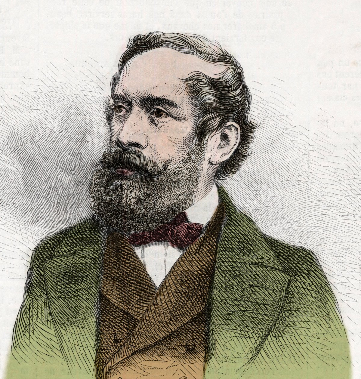 صورة شخصية لايوس كوسوث (1802-1894) ، سياسي مجري - نقش من "العالم المصور" بواسطة فنان غير معروف
