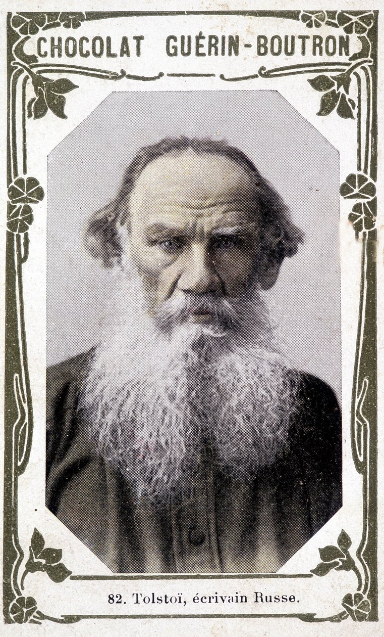 صورة ليف نيكولايفيتش ، كونت تولستوي (ليو تولستوي) ، كاتب روسي (1828-1910). المقالة القصيرة للشوكولاتة غيران - بوترون بواسطة فنان غير معروف