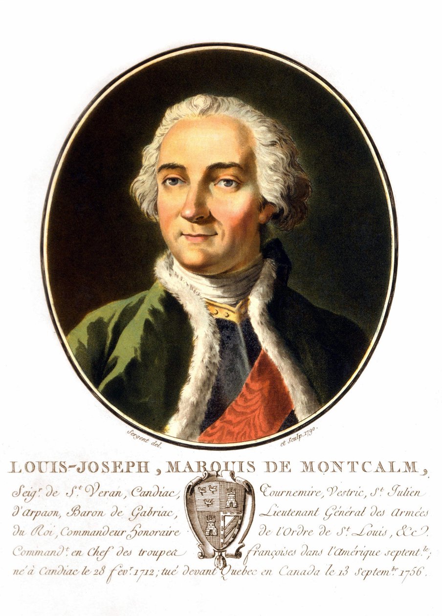 صورة لويس جوزيف ، ماركيز مونتكالم من سان فيران (1712-1759). جنرال فرنسي ، مات وهو يحاول الدفاع عن كيبيك ضد الإنجليز. نقش القرن التاسع عشر. بواسطة فنان غير معروف