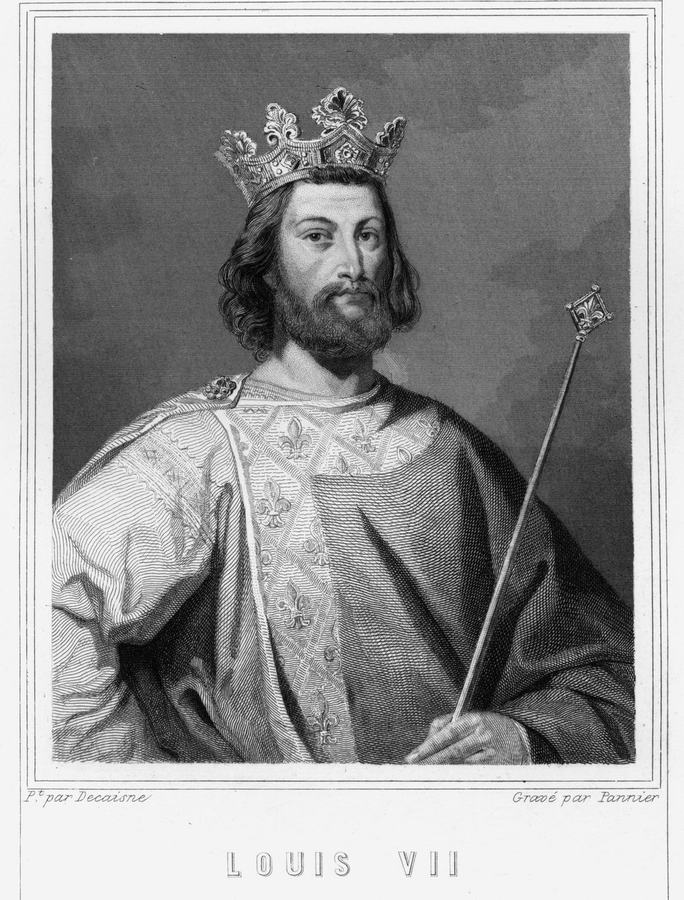 صورة لويس السابع الشاب (1120 - 1180) ، ملك فرنسا - في "Histoire des Français" للافالي ، نقش ، sd. بواسطة فنان غير معروف