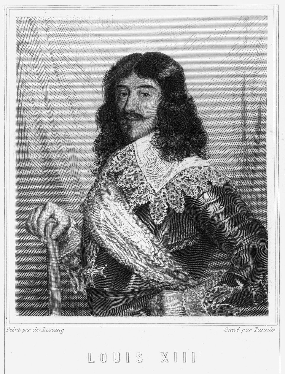 صورة لويس الثالث عشر (1601 - 1643) ، ملك فرنسا - في "" تاريخ الفرنسيين "للافالي ، نقش ، بدون تاريخ. بواسطة فنان غير معروف
