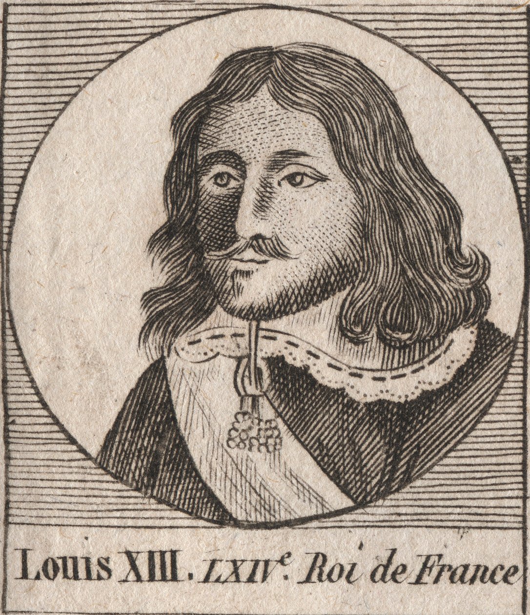 صورة لويس الثالث عشر الجوستي (1601-1643) ملك فرنسا - لويس الثالث عشر ، ملك فرنسا من 1610 إلى 1643 - نقش من "Instruction sur l'Histoire de France" "لتشارلز كونستانت لو تيلير 1821 بواسطة فنان غير معروف