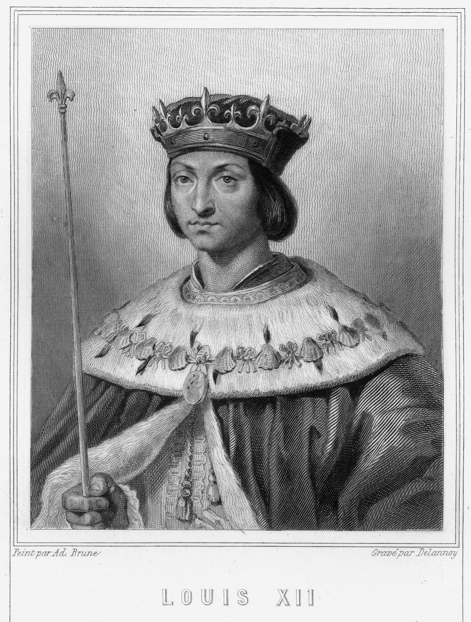 صورة لويس الثاني عشر (1462 - 1515) ، ملك فرنسا - في "Histoire des Français" للافالي ، نقش ، بدون تاريخ. بواسطة فنان غير معروف