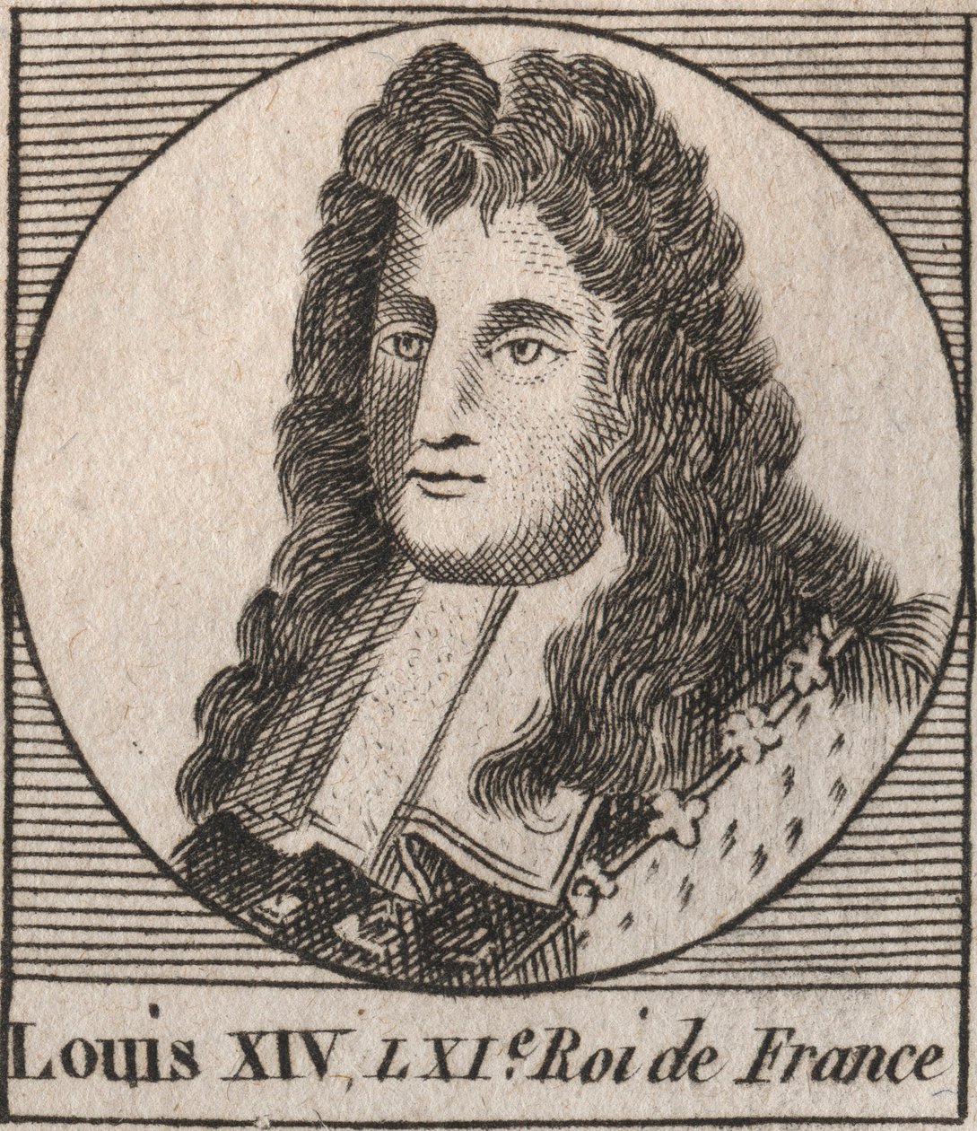 صورة لويس الرابع عشر (1638-1715) ، عن لويس العظيم أو الملك سولي ، ملك فرنسا - لويس الرابع عشر ، المعروف باسم لويس الكبير أو ملك الشمس - نقش من "Instruction sur l'Histoire de France" "لتشارلز كونستانت لو تيلير 1821 بواسطة فنان غير معروف