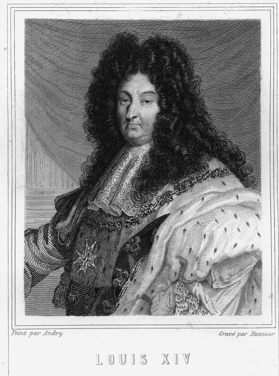 صورة لويس الرابع عشر (1638 - 1715) ، ملك فرنسا - في "Histoire des Français" للافالي ، نقش ، بدون تاريخ. بواسطة فنان غير معروف