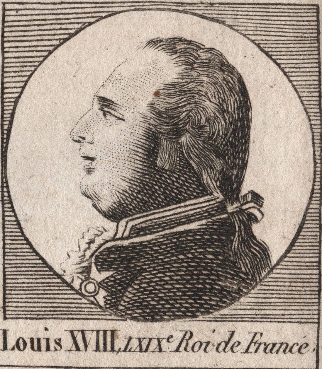 صورة لويس الثامن عشر (1755-1824) ، الملقب بالرغبة ، ملك فرنسا ونافار من 1814 إلى 1815 ومن 1815 إلى 1824 - لويس الثامن عشر ، المعروف باسم ملك فرنسا المرغوب - نقش من "Instruction sur l'Histoire de" فرنسا "بقلم تشارلز كونستانت لو بواسطة فنان غير معروف