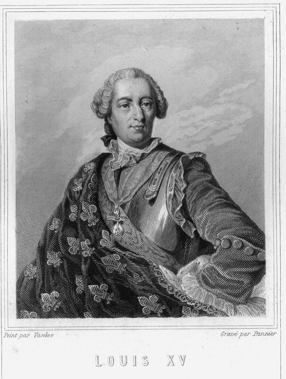 صورة لويس الخامس عشر (1710 - 1774) ، ملك فرنسا - في "Histoire des Français" للافالي ، نقش ، بدون تاريخ. بواسطة فنان غير معروف